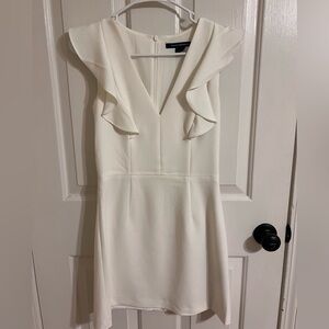 French Connection White V Neck Ruffle Sleeveless Mini Dress